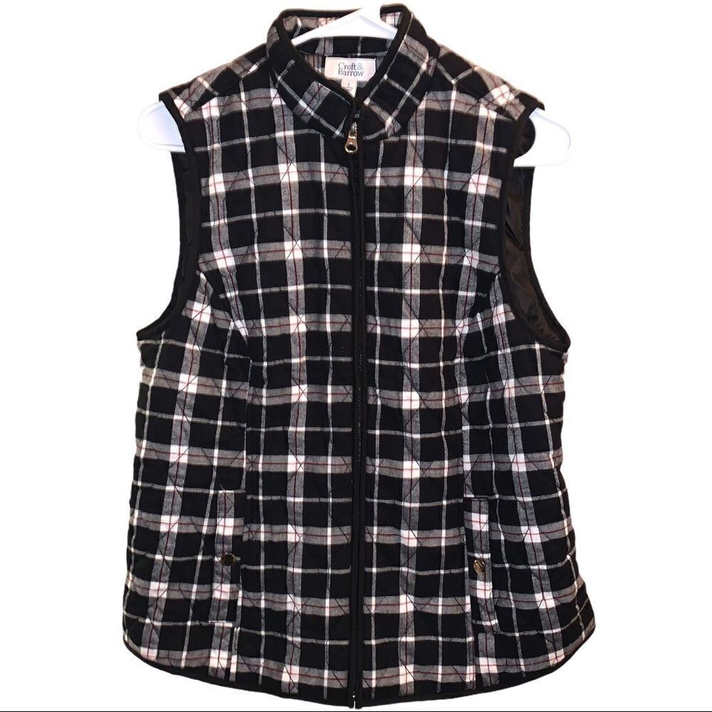 Croft & Barrow Black White Red Quilted Vest - NWT - Size Small